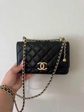 Quilted Mini Flap Bag in Black with Gold Hardware
